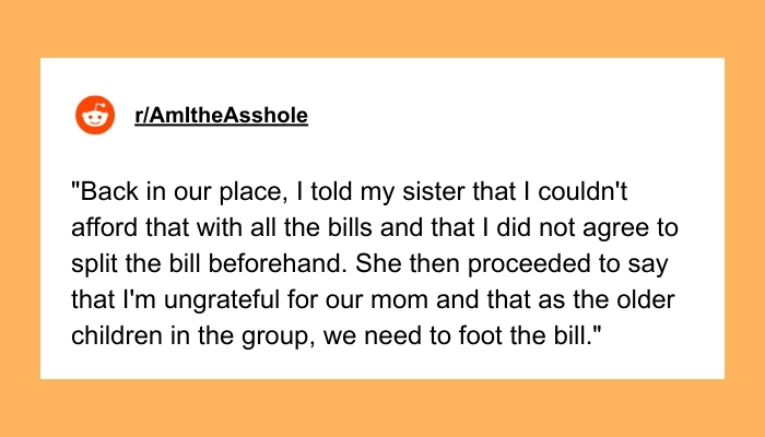 AITA for not agreeing to split the bill for a Mother's day dinner?