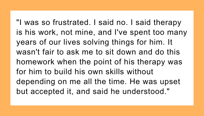 AITA for not doing the homework my husband's therapist assigned to me?