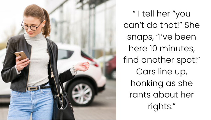 Entitled Karen Tries to Save a Parking Spot on Foot—Gets Humbled Fast