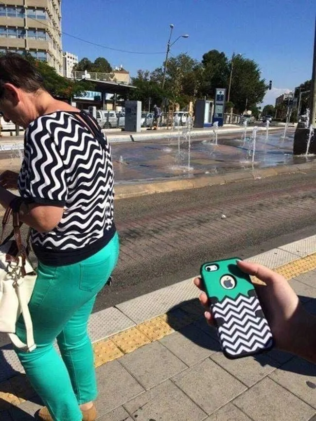 Woman vs. iPhone case