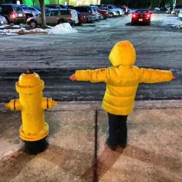 Little boy vs. fire hydrant